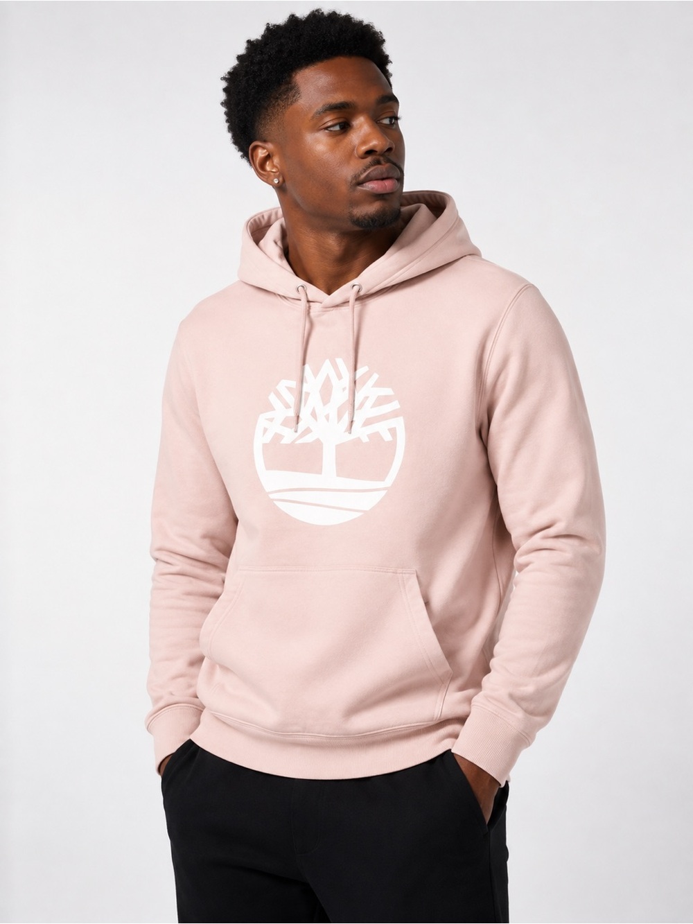 Timberland Men's Blush Pink Logo Pullover Hoodie